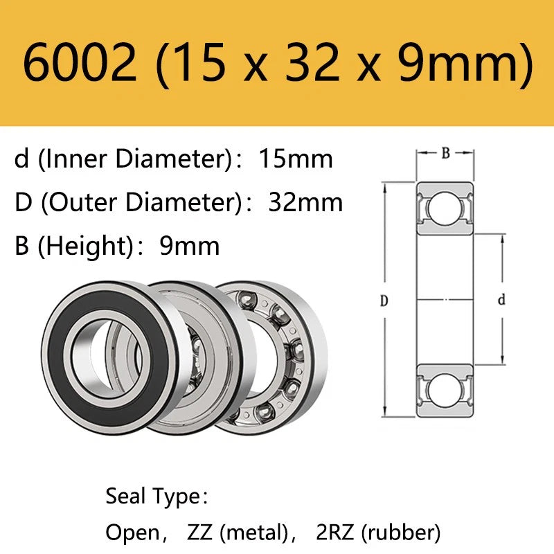 6000-6306 Deep Groove Ball Bearings 2RS Rubber-ZZ Metal Seals - Choose Size