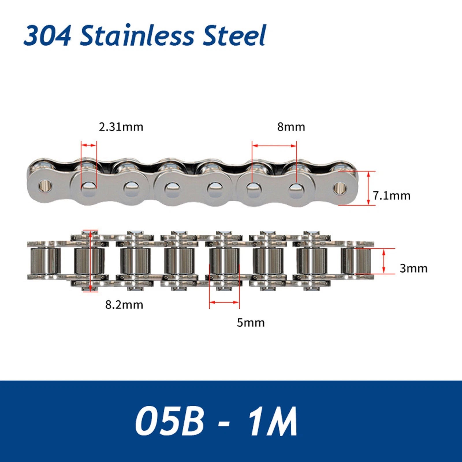 304/201 Stainless Steel Simplex Roller Chain Standard Quality 1M/1.524M All Size