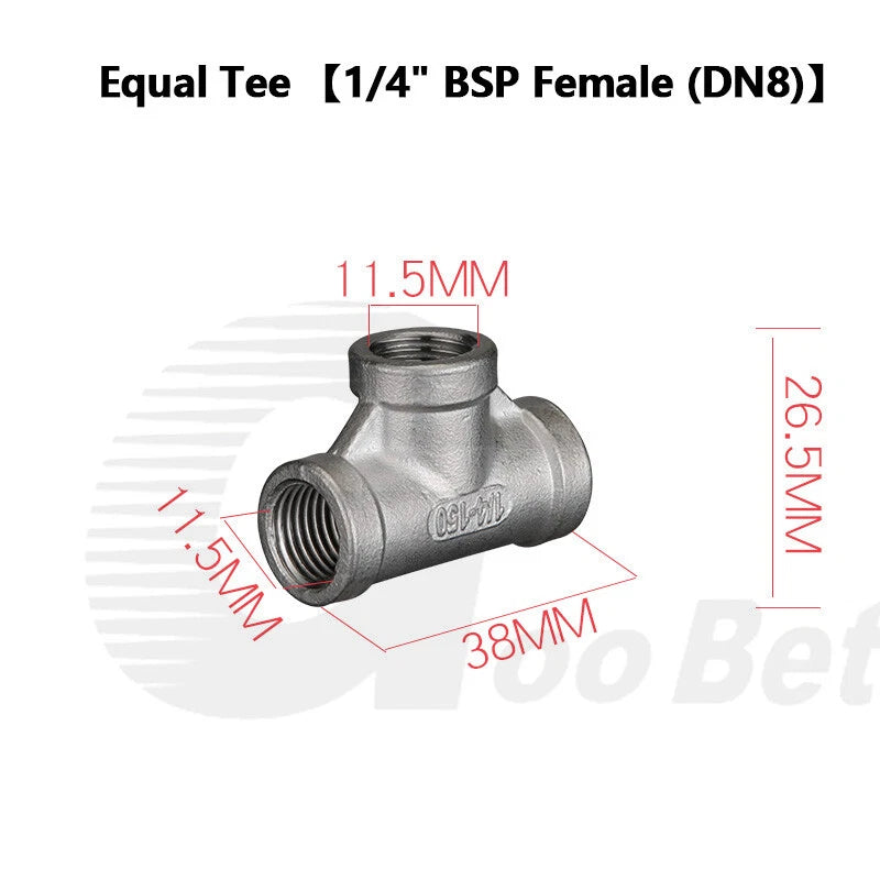 304 Stainless Steel BSP Pipe Fittings — Tee, Cross & Reducing Connectors 1/8"–2"