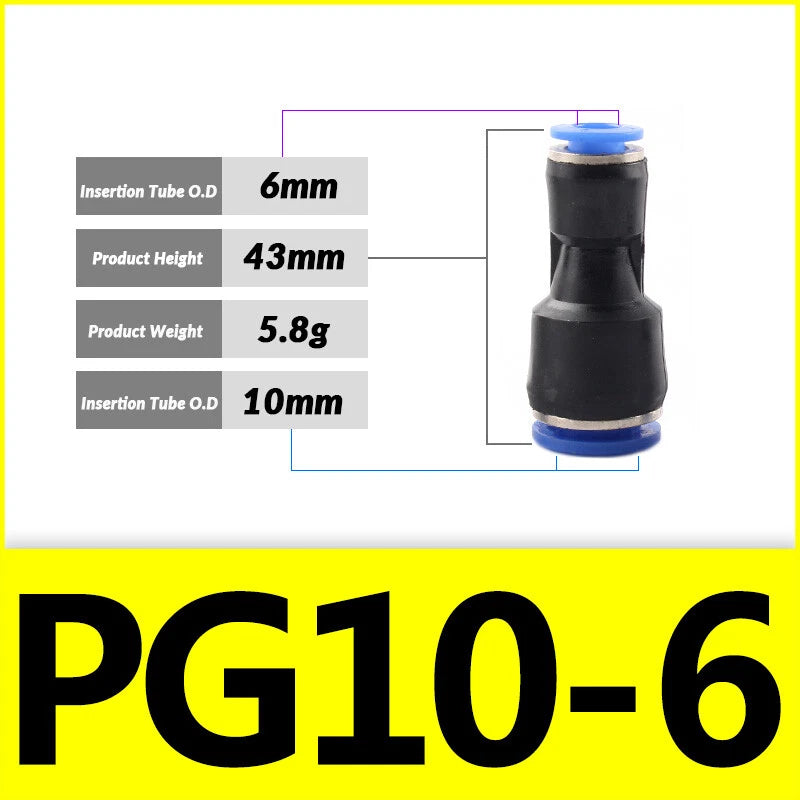 Pneumatic Push-In Fittings — PG / PU / PE Air & Water Hose Connectors, 4mm–16mm