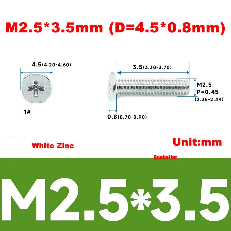 M2.5 Ultra Thin Flat Wafer Head Phillips Screws – CM2.5 Laptop Computer Screws (Various Finishes)