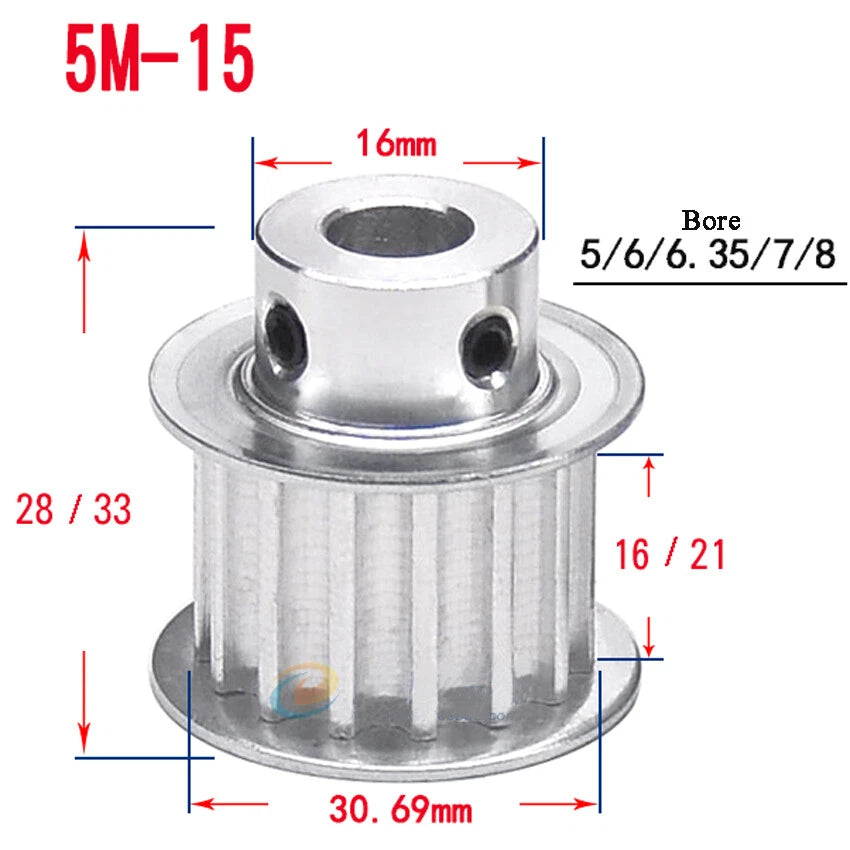 HTD-5M 10T-72T Timing Belt Pulley With Step Bore 5-25mm, For 20mm Width Belt