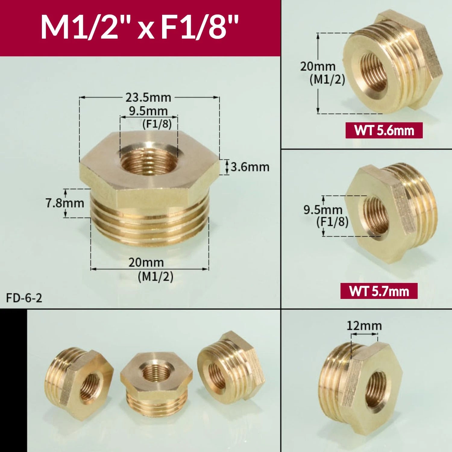 BSP Brass Reducing Hexagon Bush — Male to Female Thread Pipe Fittings