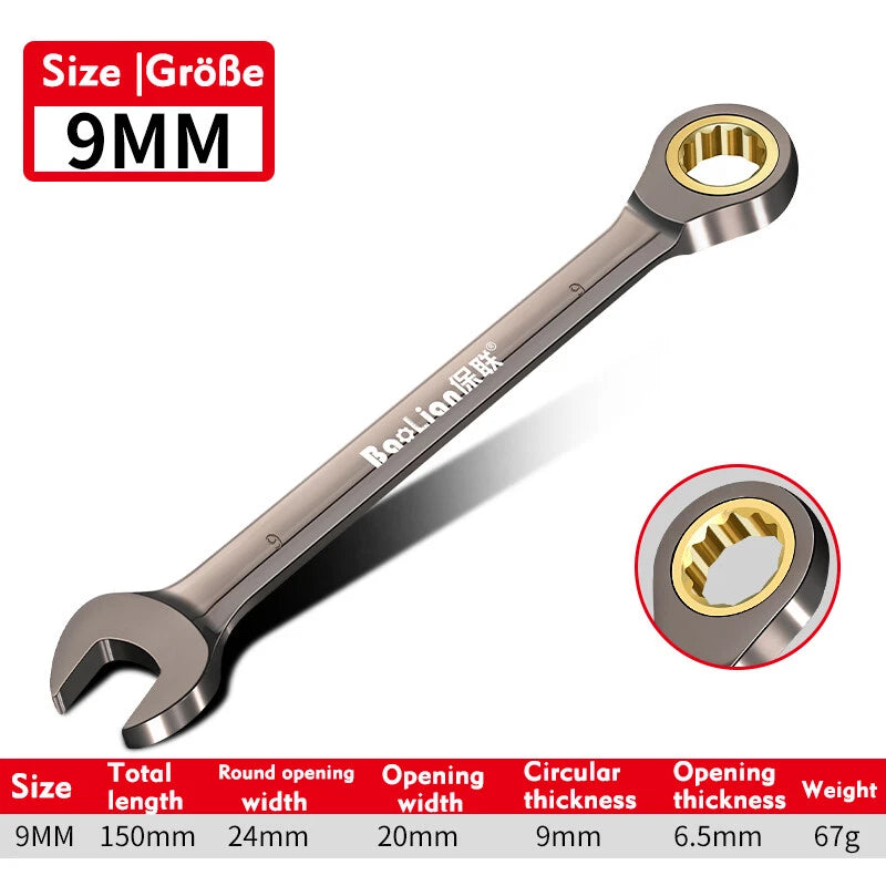 Ratchet Spanner Combination Fixed & Flexi 6 - 32mm Different Sizes Tool Wrench