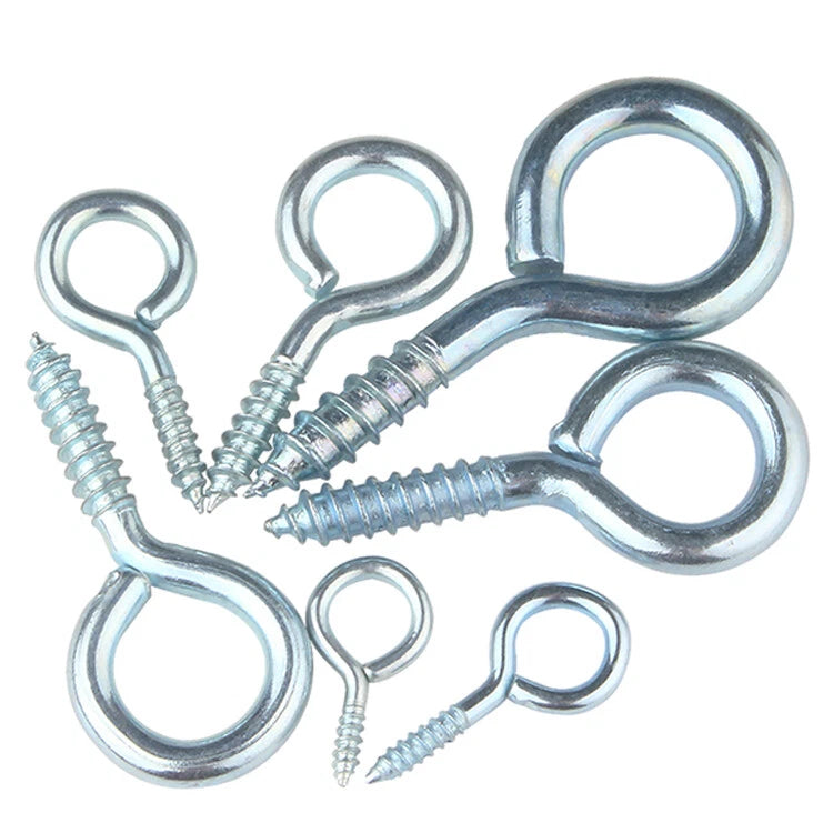 Zinc Screw Eyes & Hooks — Metric Wood Thread, 16–105mm, Hook & Eye with Optional Wall Plug