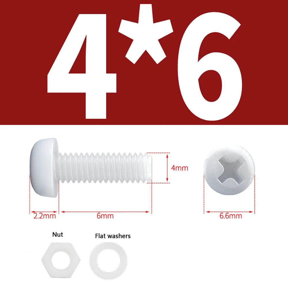 M4 M5 Nylon Phillips Pan Head Machine Screws with Hex Nuts and Flat Washers – White & Black - HomeDIYer