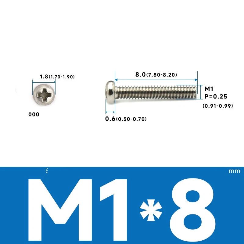 M1–M2.5 Pan Head Phillips Machine Screws – A2 Stainless Steel (304), Fully Threaded - HomeDIYer