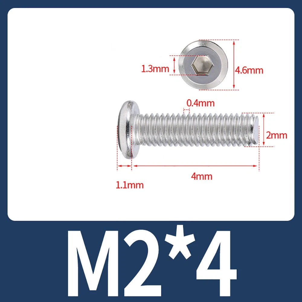 M2 M3 M4 Flat Round Head Hex Socket Screws – A2 Stainless Steel, Fully Threaded (3–50mm)