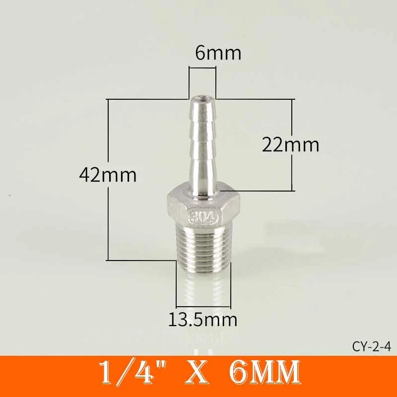 Stainless Steel BSP Male Thread x Barb Hose Tail Connector | 1/8" to 4"