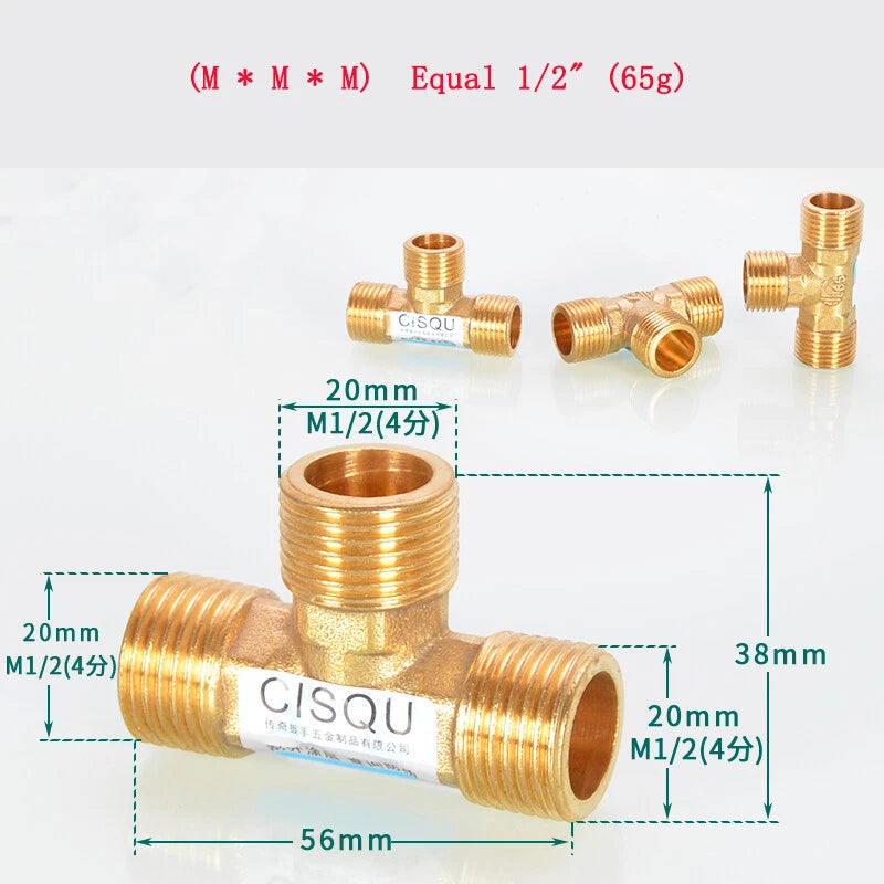 Brass Tee Pipe Fittings – NPT Thread, 1/8" to 2", M/F Configurations