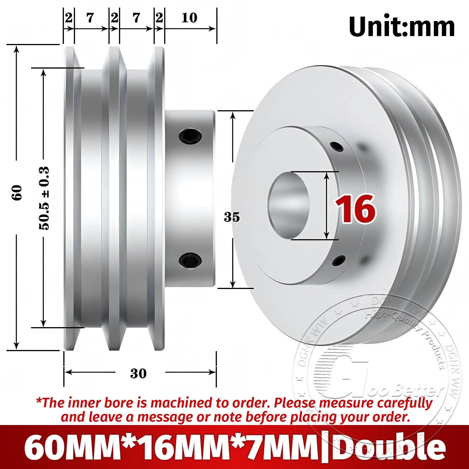 V Grooved Pulley Aluminum Round Belt Pulleys For 7mm Belt Single/Double Grooved