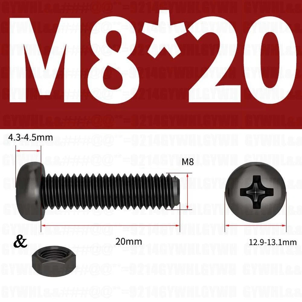 Black Pan Head Phillips Machine Screws + Hex Nuts Set – A2 Stainless Steel, M2 to M10