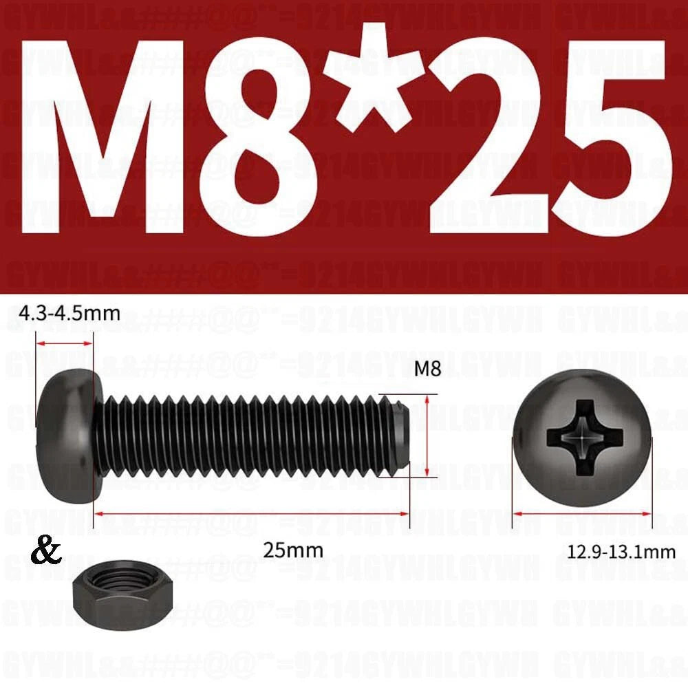 Black Pan Head Phillips Machine Screws + Hex Nuts Set – A2 Stainless Steel, M2 to M10