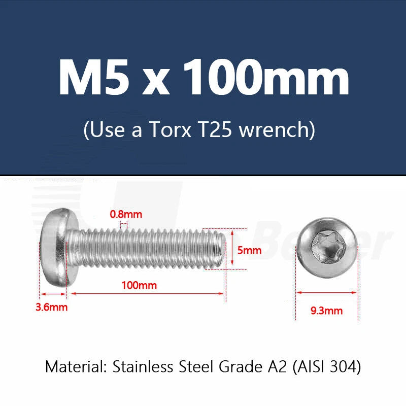 T3–T50 Torx Pan Head Machine Screws – M1.4 to M10, A2 Stainless Steel (3–100mm)