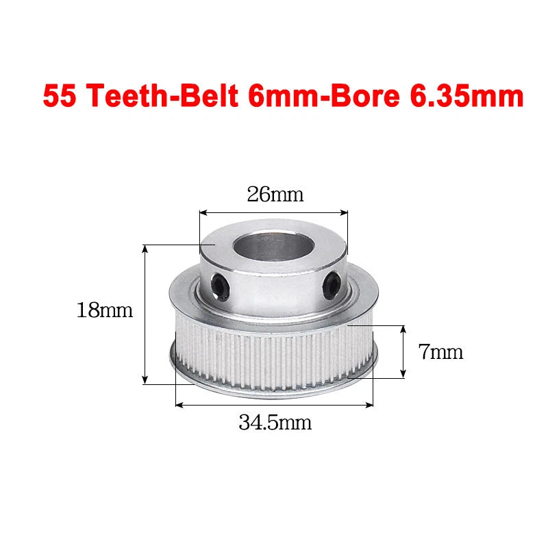 2GT Drive Pulley With Step 16 Tooth - 100 Tooth Bore 4mm - 25mm for 6mm Belt