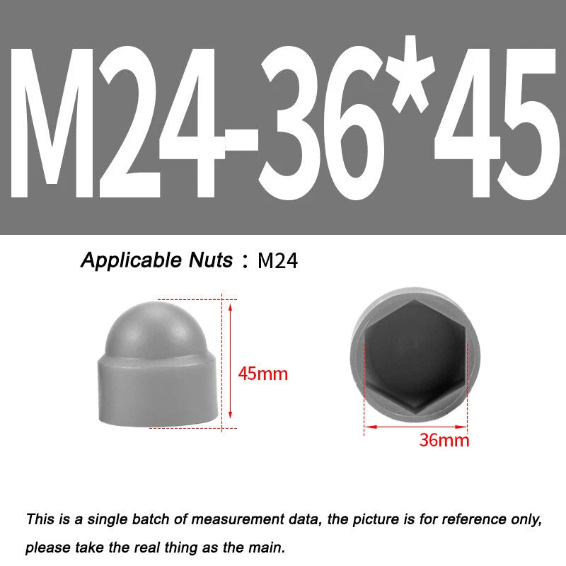 Hex Bolt & Nut Protection Caps – Plastic Hexagonal Screw Covers for M4 M5 M6 M8 M10 to M24 (PE, 5-100 Pack)