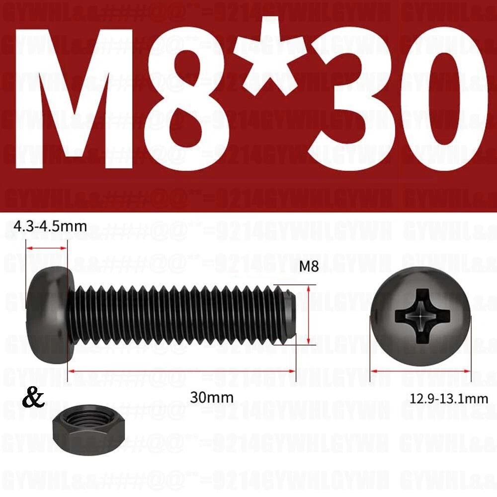 Black Pan Head Phillips Machine Screws + Hex Nuts Set – A2 Stainless Steel, M2 to M10