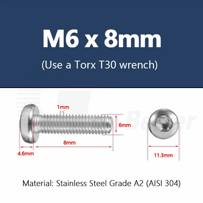 T3–T50 Torx Pan Head Machine Screws – M1.4 to M10, A2 Stainless Steel (3–100mm)