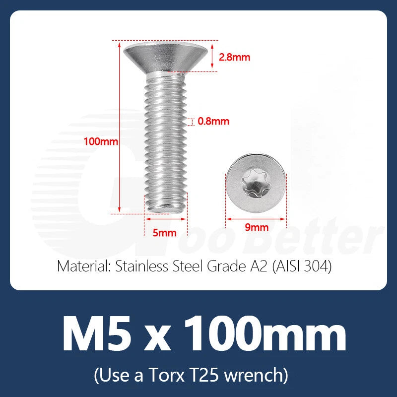M1.4–M12 Torx Countersunk Machine Screws – A2 Stainless Steel, DIN 965 (3–100mm)