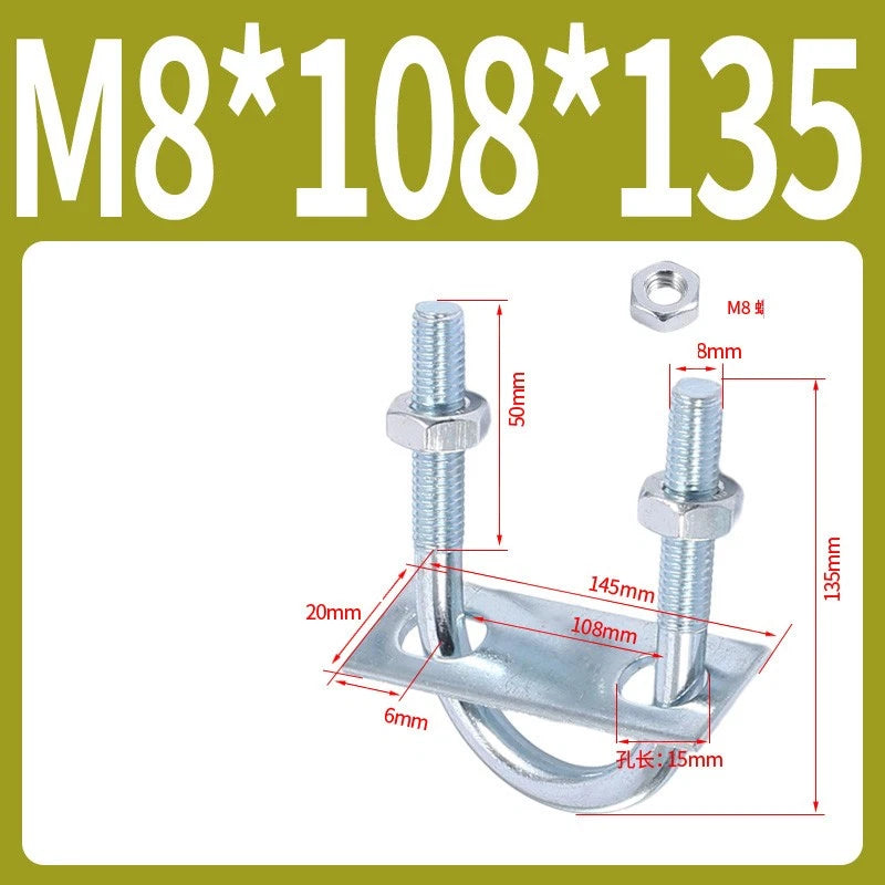 Round U-Bolts Sets Steel 16mm-219mm Inner Width M6 M8 M0 M12 with Nut, Plate