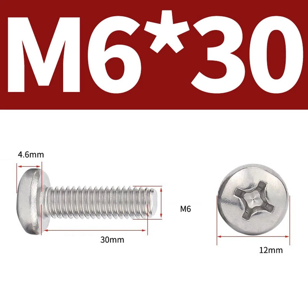 Phillips Pan Head Machine Screws — A4 Marine Grade Stainless Steel, DIN 7985 (M1.6–M10)