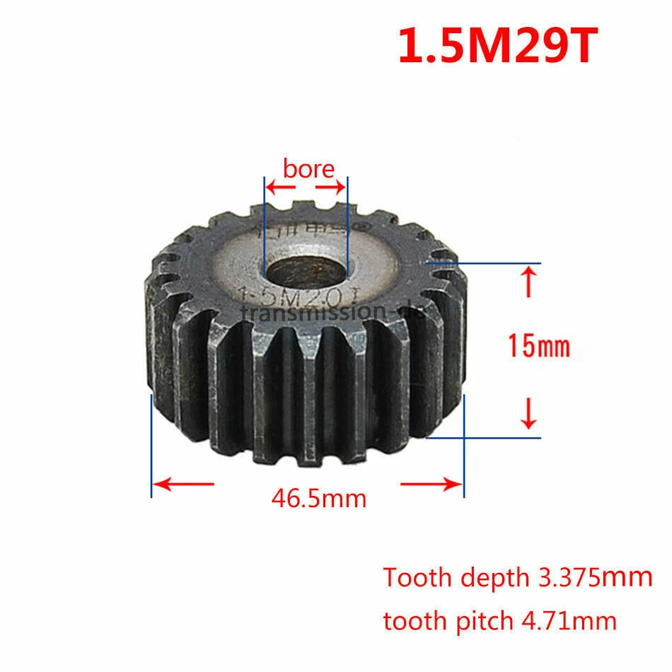 1/1.5 Mod 12T-150T Spur Gear 45# Steel Pinion Gear Thickness 1M-10mm 1.5M-15mm