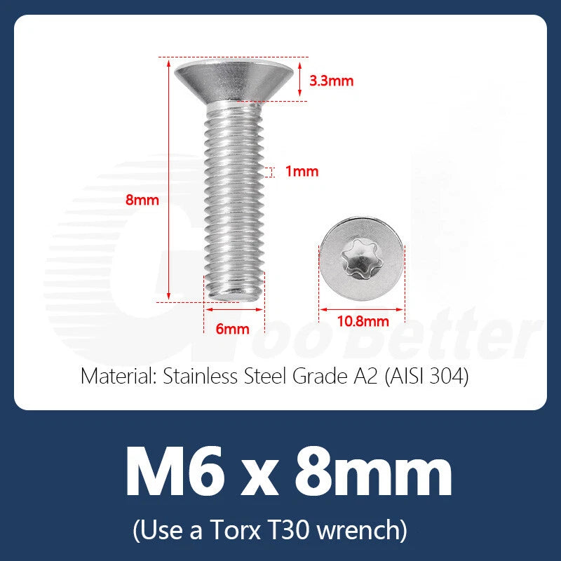 M1.4–M12 Torx Countersunk Machine Screws – A2 Stainless Steel, DIN 965 (3–100mm)