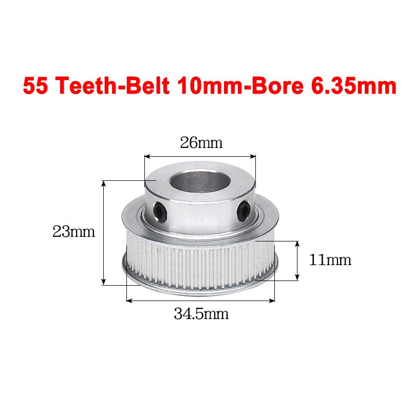 2GT Drive Pulley With Step 16 Tooth - 100 Tooth Bore 4mm - 25mm for 10mm Belt
