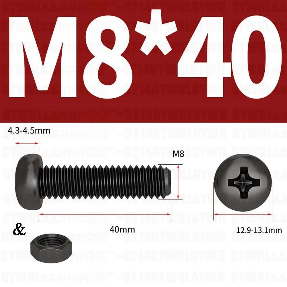 Black Pan Head Phillips Machine Screws + Hex Nuts Set – A2 Stainless Steel, M2 to M10