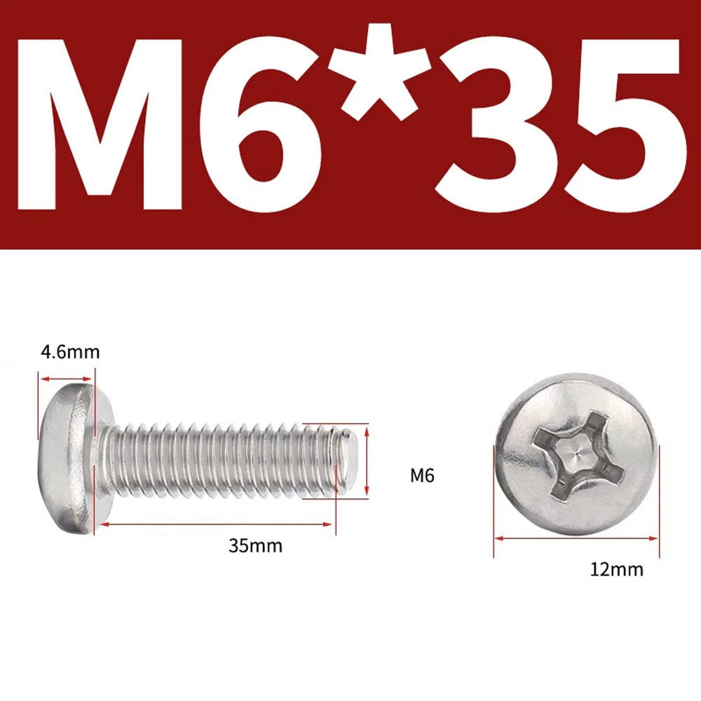 Phillips Pan Head Machine Screws — A4 Marine Grade Stainless Steel, DIN 7985 (M1.6–M10)