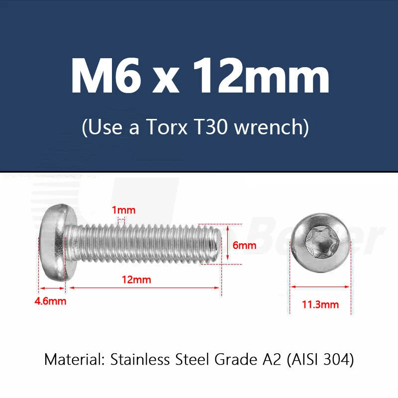 T3–T50 Torx Pan Head Machine Screws – M1.4 to M10, A2 Stainless Steel (3–100mm)