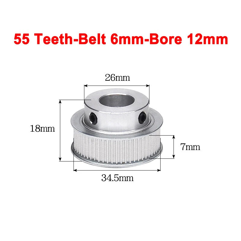 2GT Drive Pulley With Step 16 Tooth - 100 Tooth Bore 4mm - 25mm for 6mm Belt