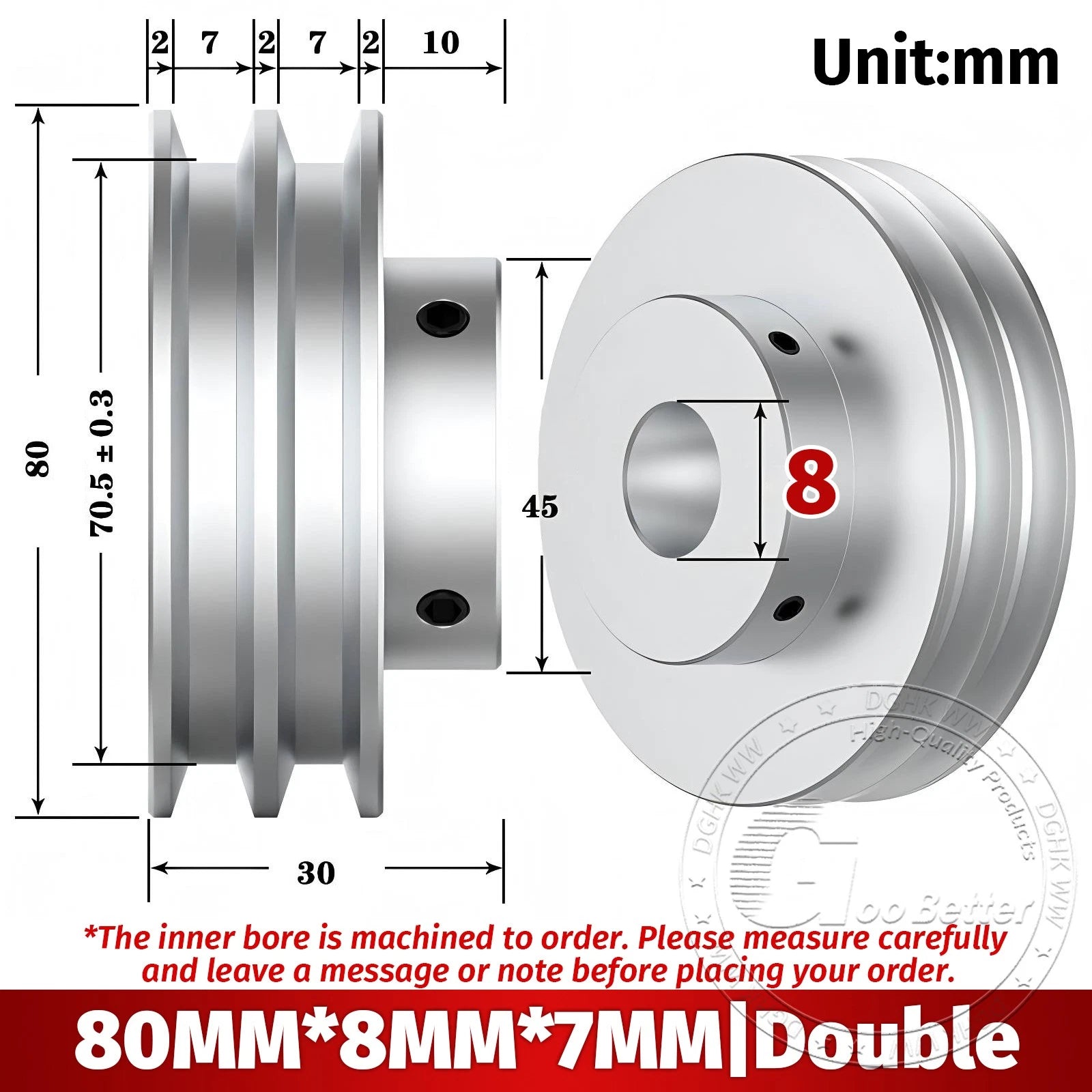 V Grooved Pulley Aluminum Round Belt Pulleys For 7mm Belt Single/Double Grooved