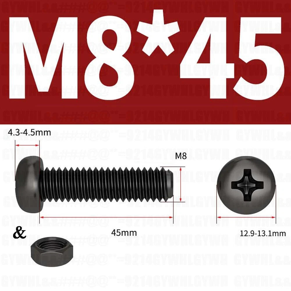 Black Pan Head Phillips Machine Screws + Hex Nuts Set – A2 Stainless Steel, M2 to M10