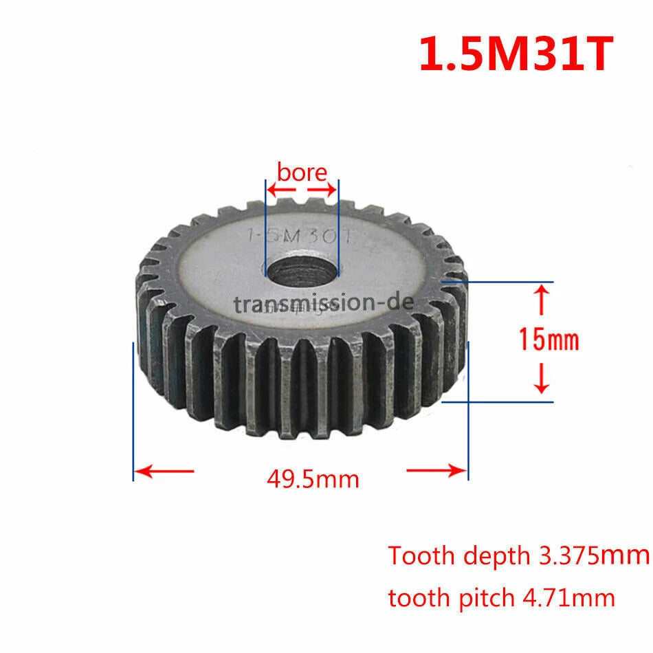 1/1.5 Mod 12T-150T Spur Gear 45# Steel Pinion Gear Thickness 1M-10mm 1.5M-15mm