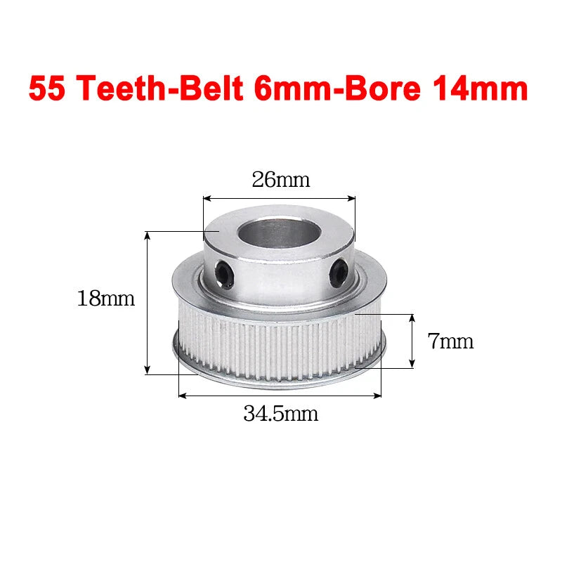 2GT Drive Pulley With Step 16 Tooth - 100 Tooth Bore 4mm - 25mm for 6mm Belt