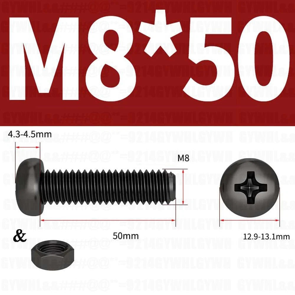 Black Pan Head Phillips Machine Screws + Hex Nuts Set – A2 Stainless Steel, M2 to M10