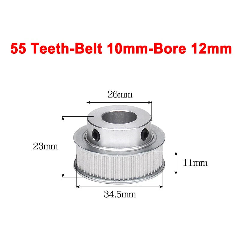 2GT Drive Pulley With Step 16 Tooth - 100 Tooth Bore 4mm - 25mm for 10mm Belt