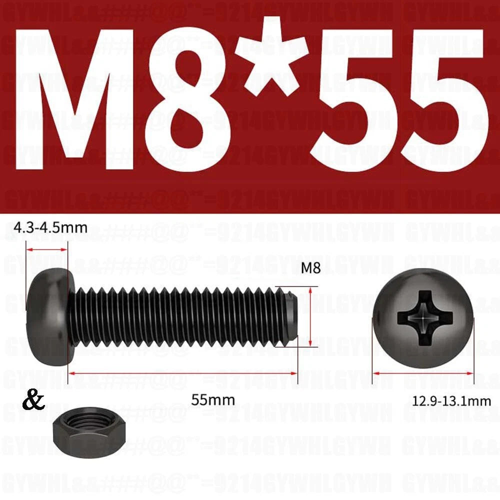 Black Pan Head Phillips Machine Screws + Hex Nuts Set – A2 Stainless Steel, M2 to M10
