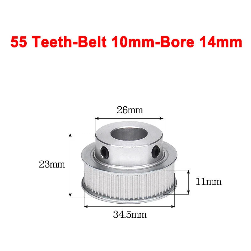2GT Drive Pulley With Step 16 Tooth - 100 Tooth Bore 4mm - 25mm for 10mm Belt