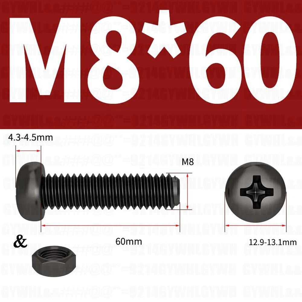 Black Pan Head Phillips Machine Screws + Hex Nuts Set – A2 Stainless Steel, M2 to M10