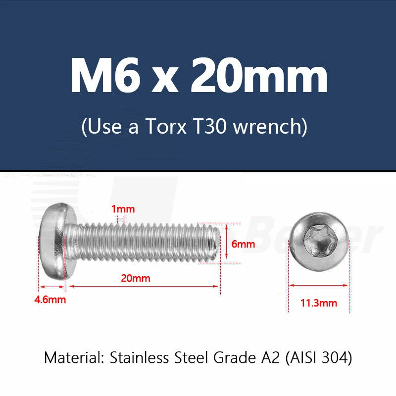 T3–T50 Torx Pan Head Machine Screws – M1.4 to M10, A2 Stainless Steel (3–100mm)