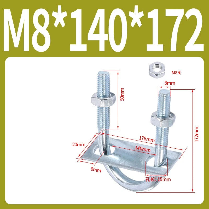 Round U-Bolts Sets Steel 16mm-219mm Inner Width M6 M8 M0 M12 with Nut, Plate