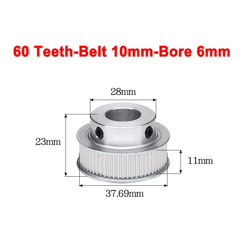 2GT Drive Pulley With Step 16 Tooth - 100 Tooth Bore 4mm - 25mm for 10mm Belt