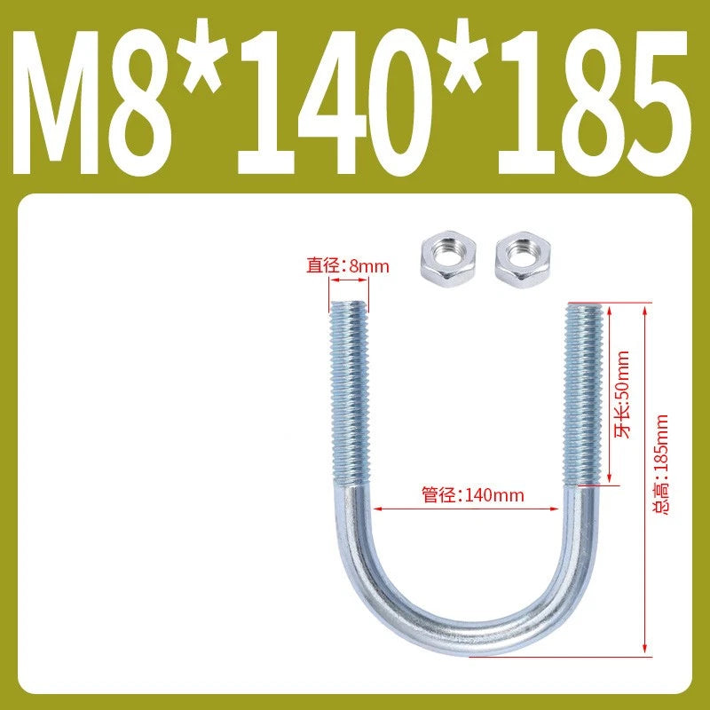 M6 M8 M10 M12 U Bolt With 2 Hex Nuts Zinc-Plated U-Bolts Clamp Pipe Tube Metric