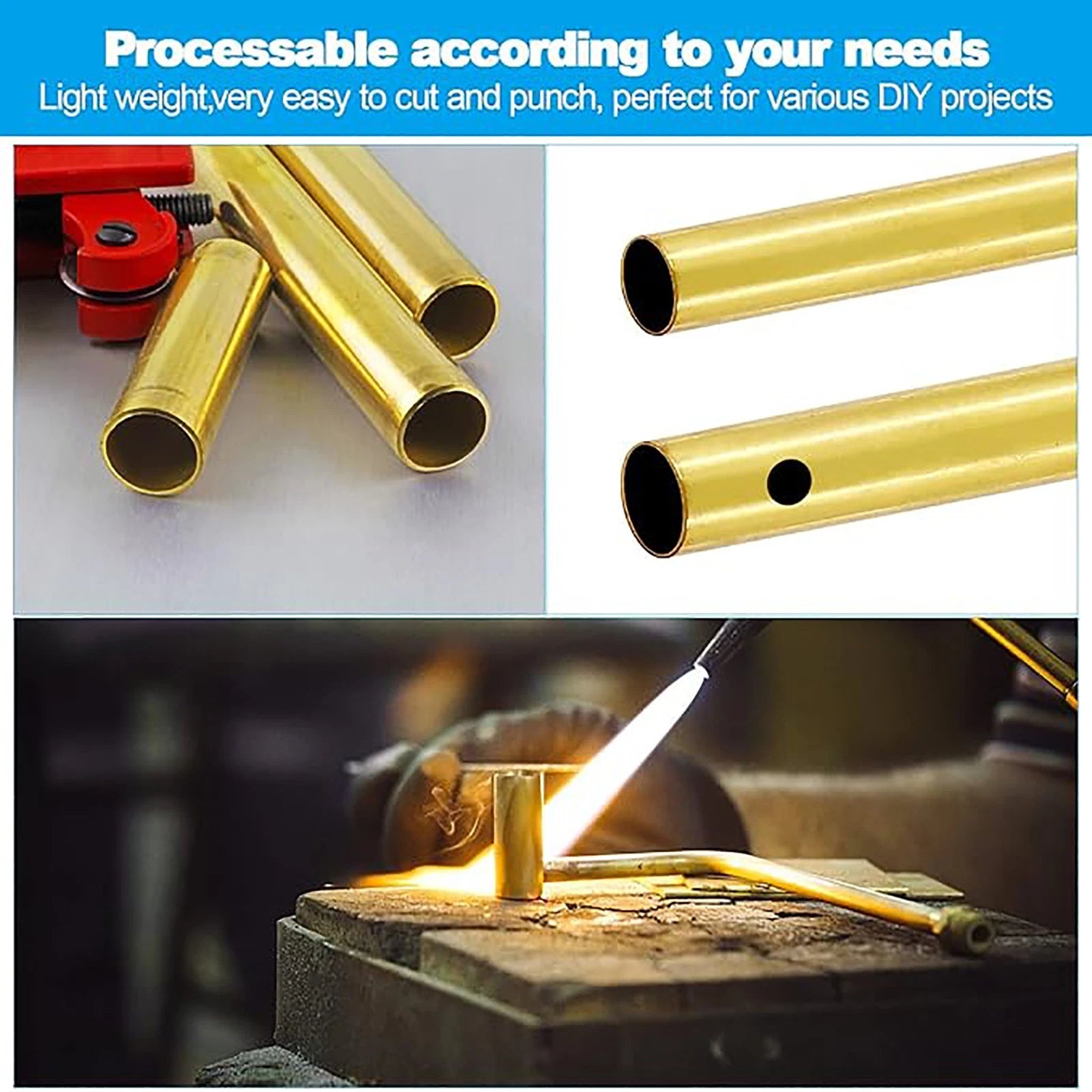 Brass Round Tube Pipe — OD 2mm to 80mm, Wall 0.5mm to 15mm, 200mm Length