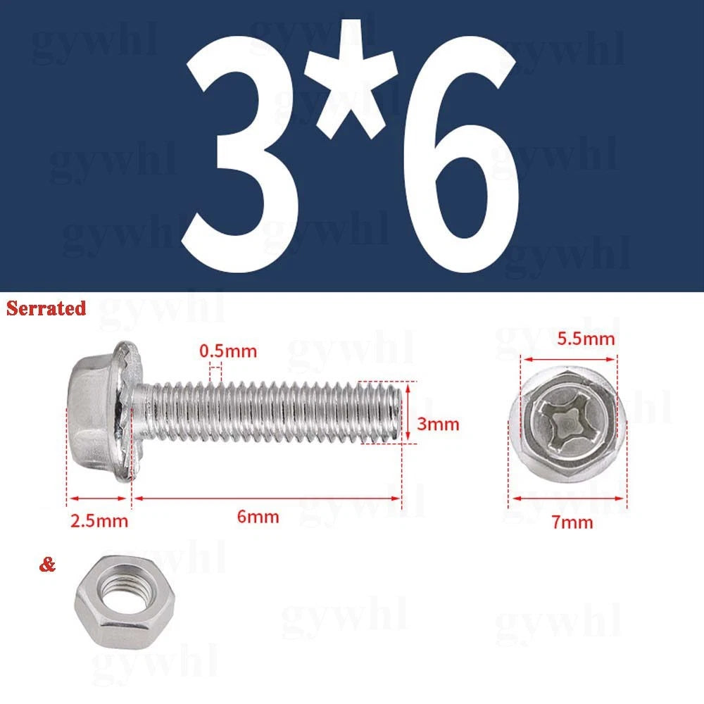 Phillips Hex Flange Bolts with Hex Nuts — Serrated & Smooth, M3–M8