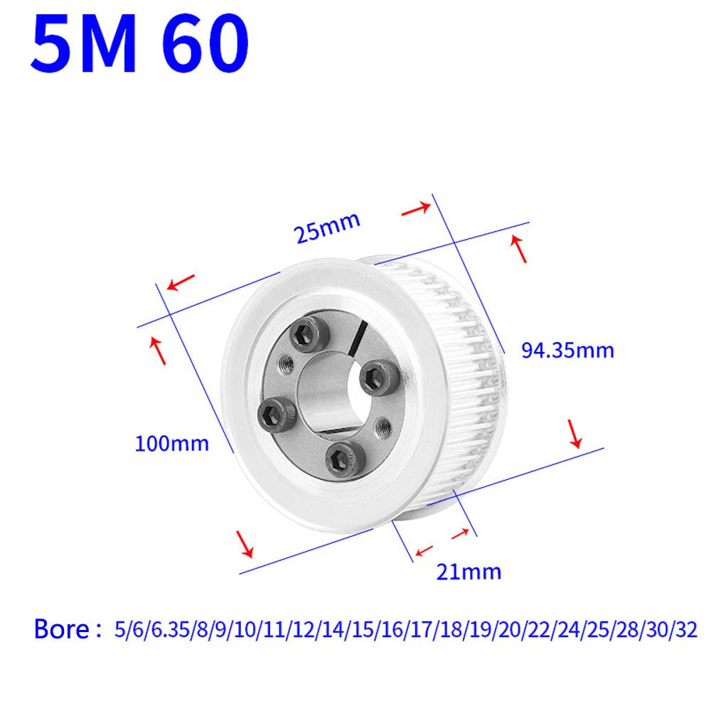 HTD-5M 46T-60T Timing Belt Pulley With Expansion/Tension Sleeve Teeth Width 21mm