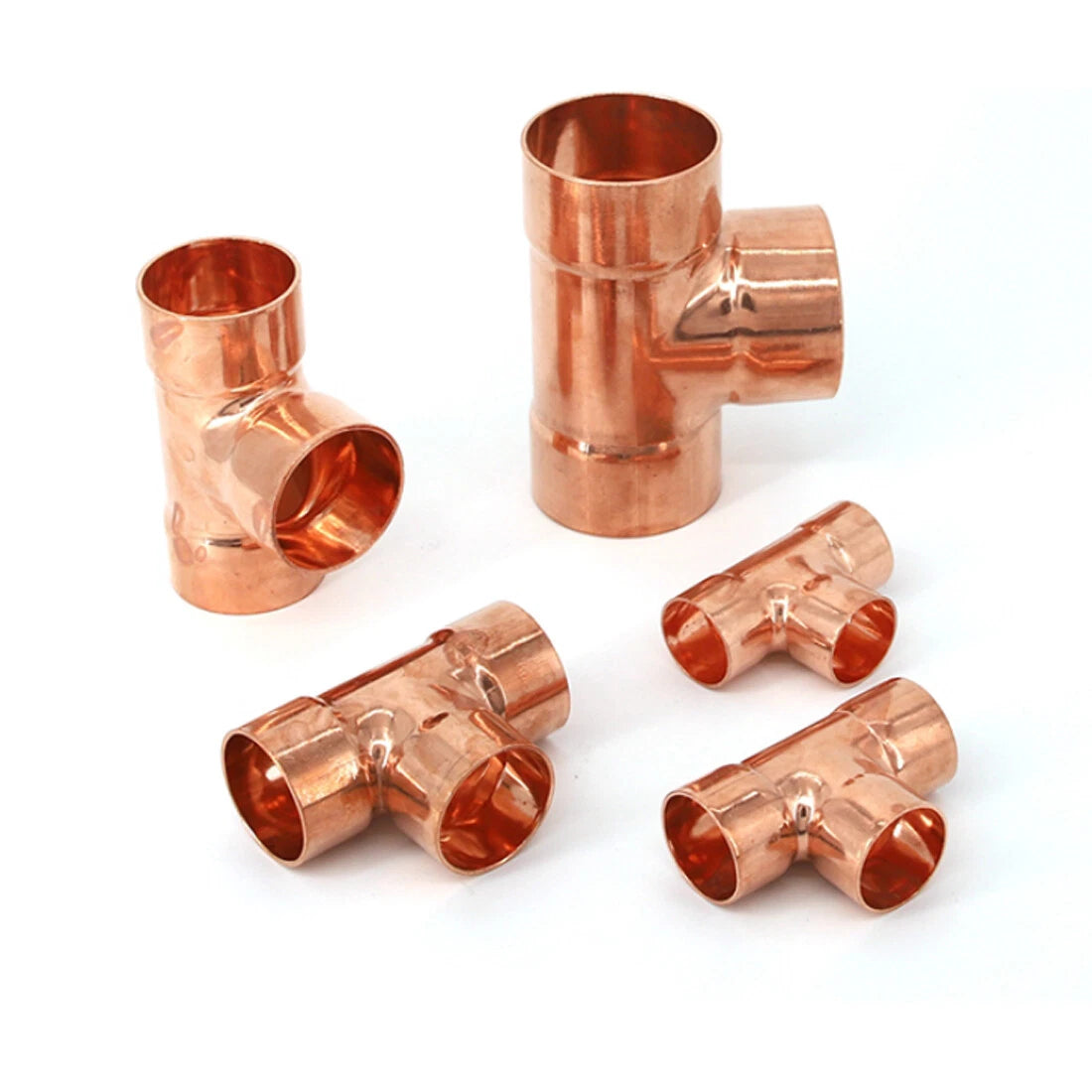 Copper End Feed Equal Tee Fitting | 3-Way Pipe Connector Φ6mm–Φ133mm