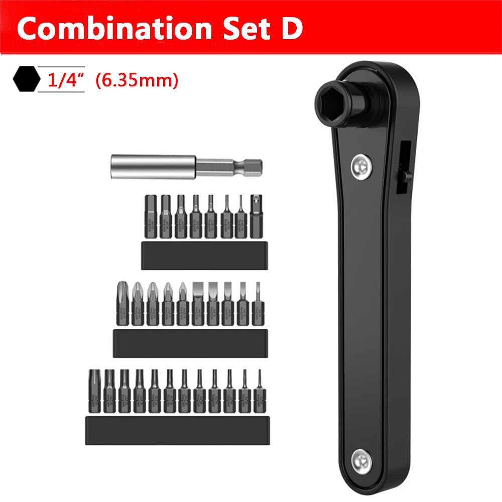 Mini Ratchet Wrench 1/4 inch Hex Socket Wrench Screwdriver Bit Mix Set Hand Tool